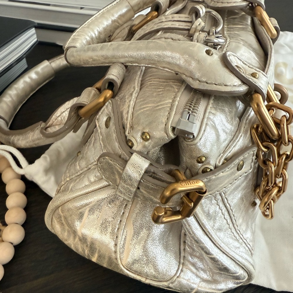 CHLOE Paddington Metallic Silver Leather Top-Handle all inclusive authentic card - Picture 9 of 16